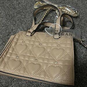 Peta Approved Vegan Leather Purse Tan Small Travel Shoulder Bag W/gold Strap NWT